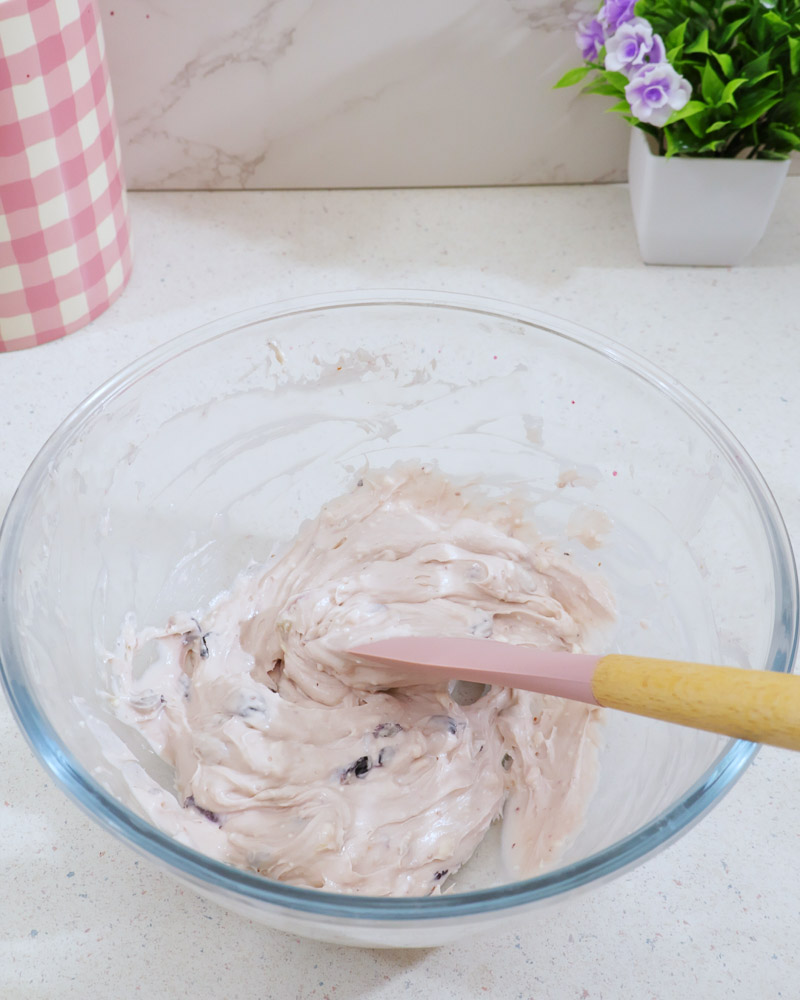 Stirring ingredients until creamy and well combined