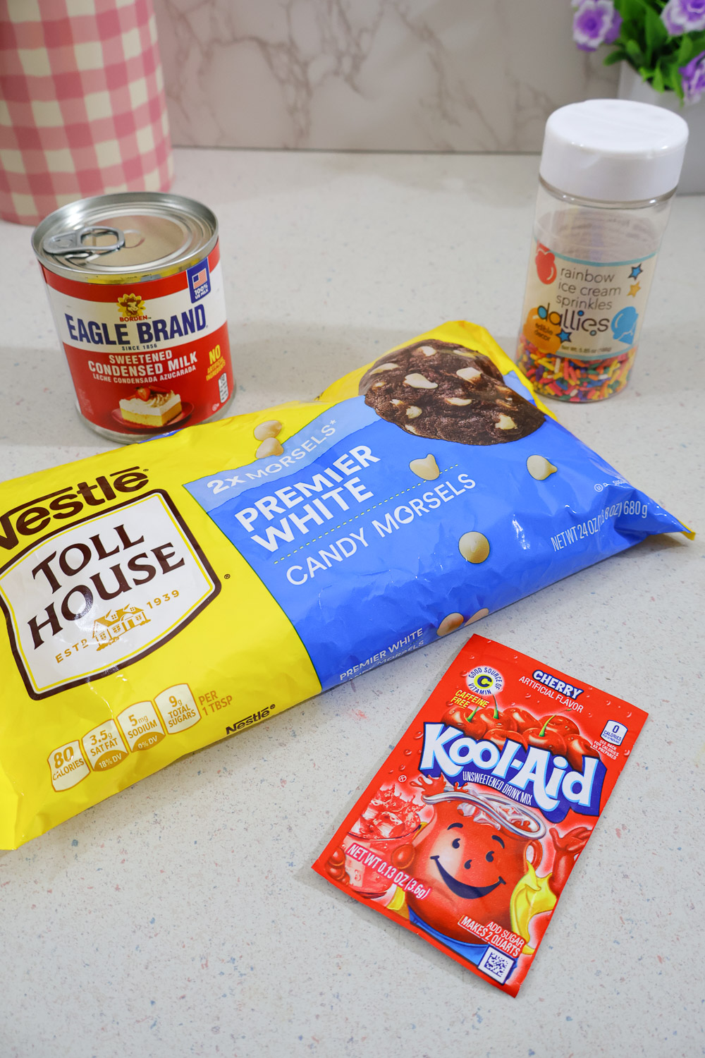Ingredients needed to make Cherry Kool-Aid Fudge