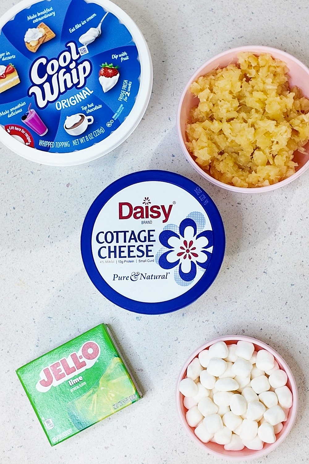Ingredients needed to make Lime Cottage Cheese Fluff