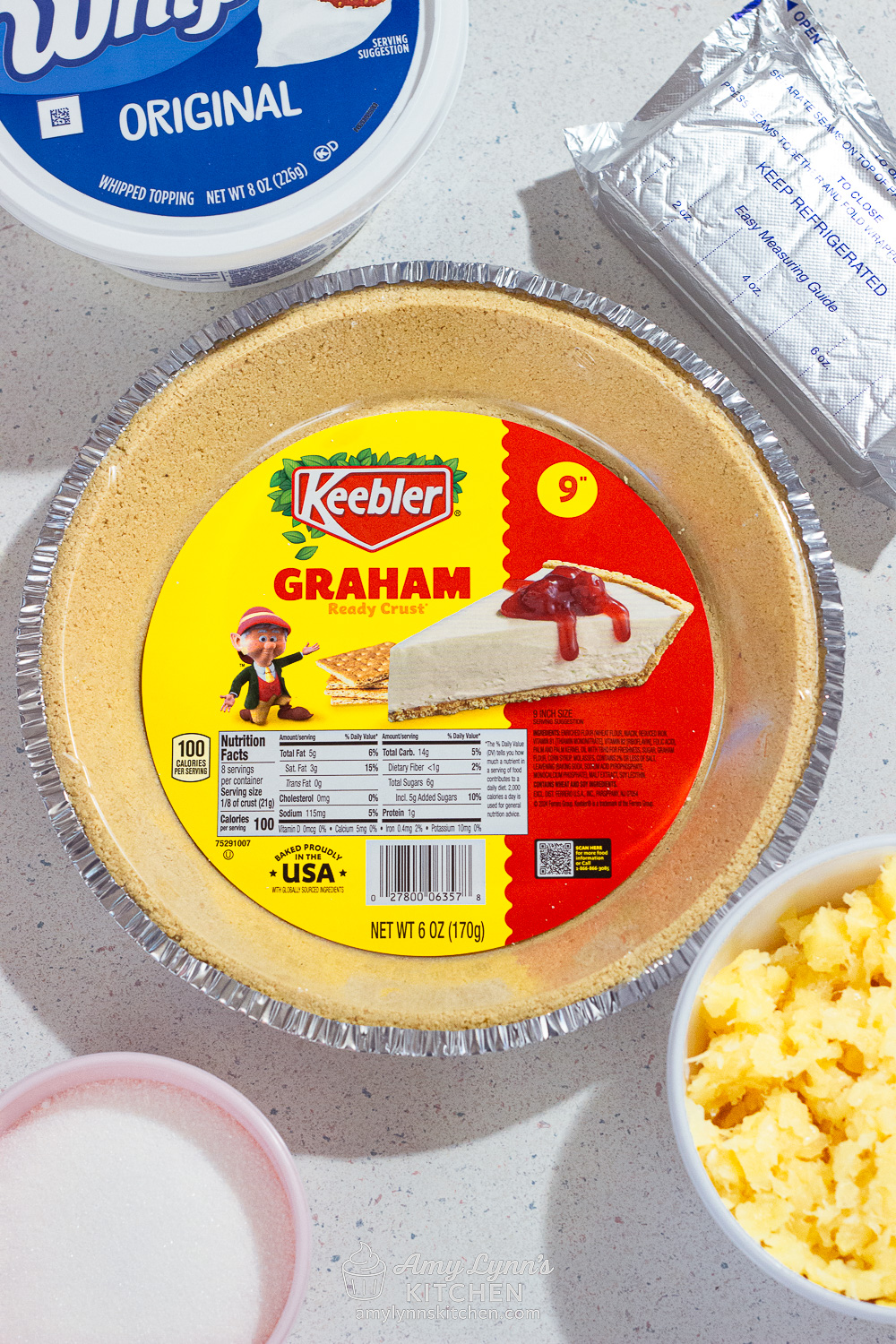Ingredients needed to make No Bake Pineapple Cream Cheese Pie