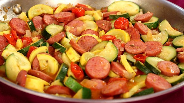 Simple Skillet Supper with Smoked Sausage and Zucchini
